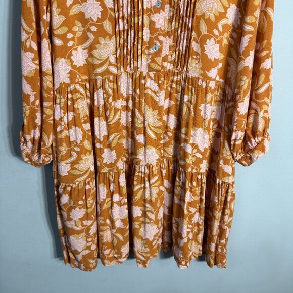 Petal + Pup Arden Floral Tunic Mini Dress Womens 6 Orange Flowy Tiered Button Up - Picture 7 of 14